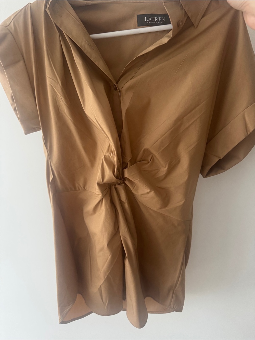 Lauren Ralph Lauren Tan Twist-Front Blouse